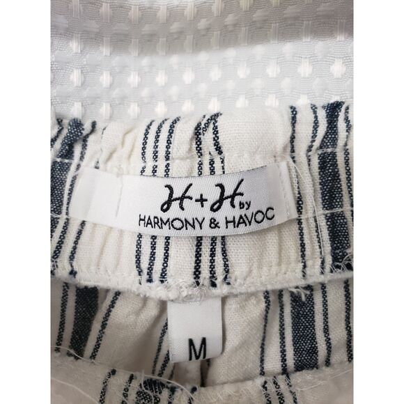 H&H by Harmony & Havoc Womens Pants Size Medium Blue White Stripe Nautical Linen - Picture 2 of 6